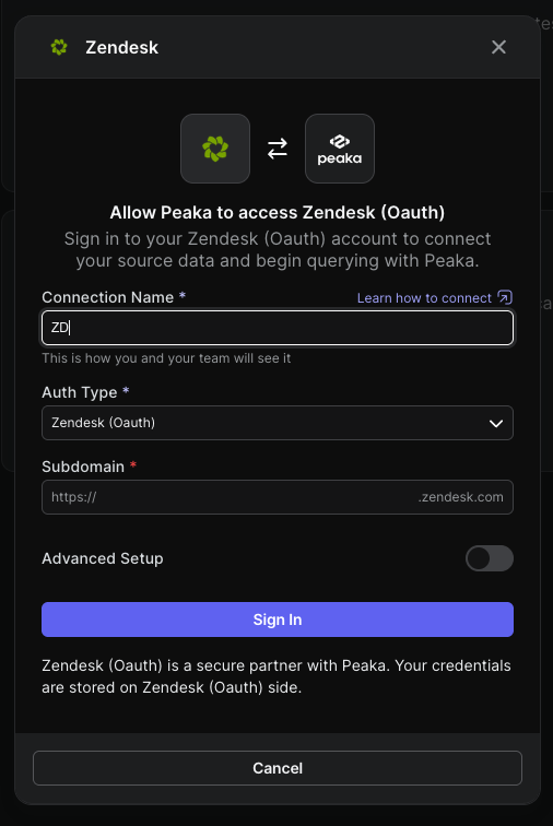 Connecting Zendesk Account