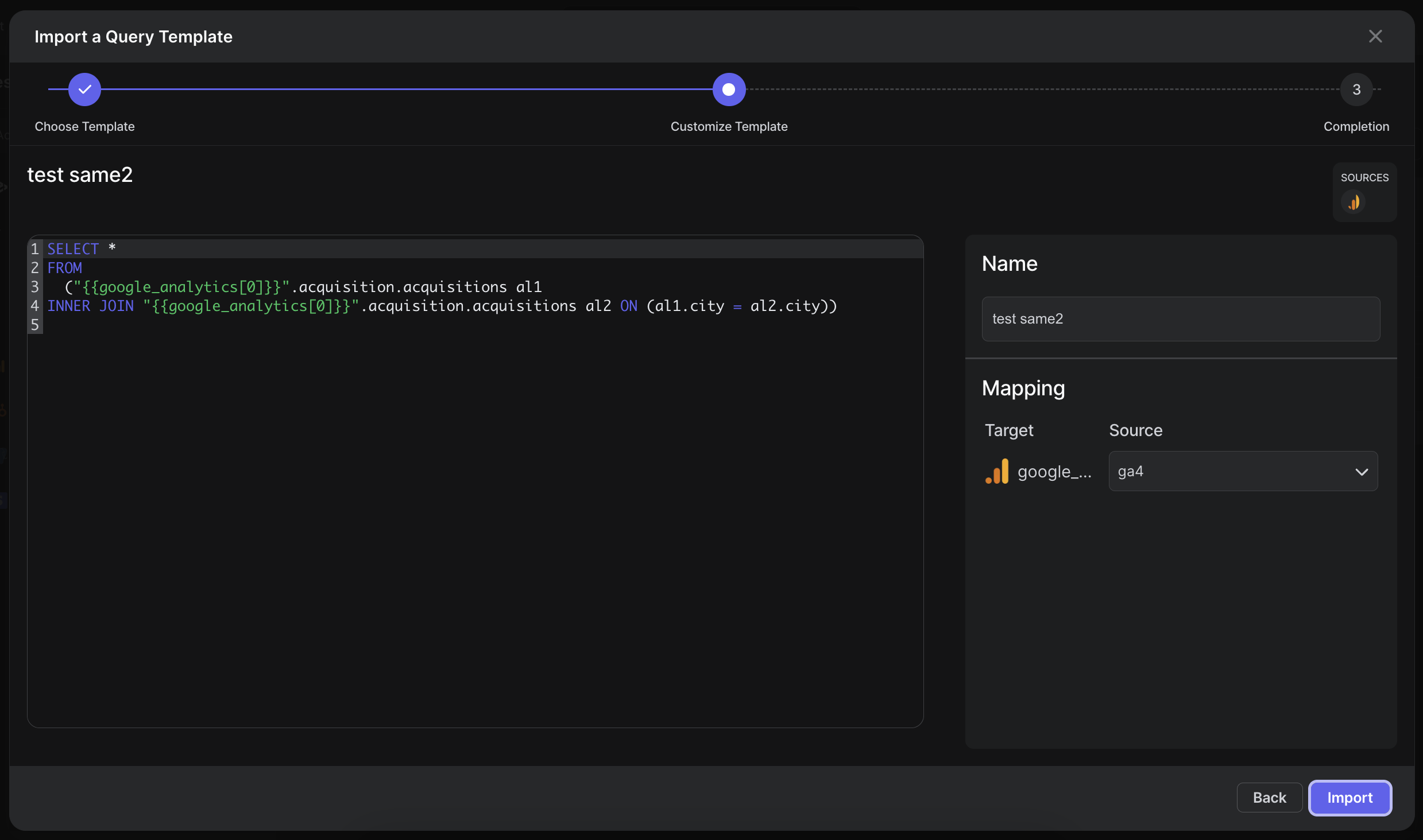 create peaka query modal