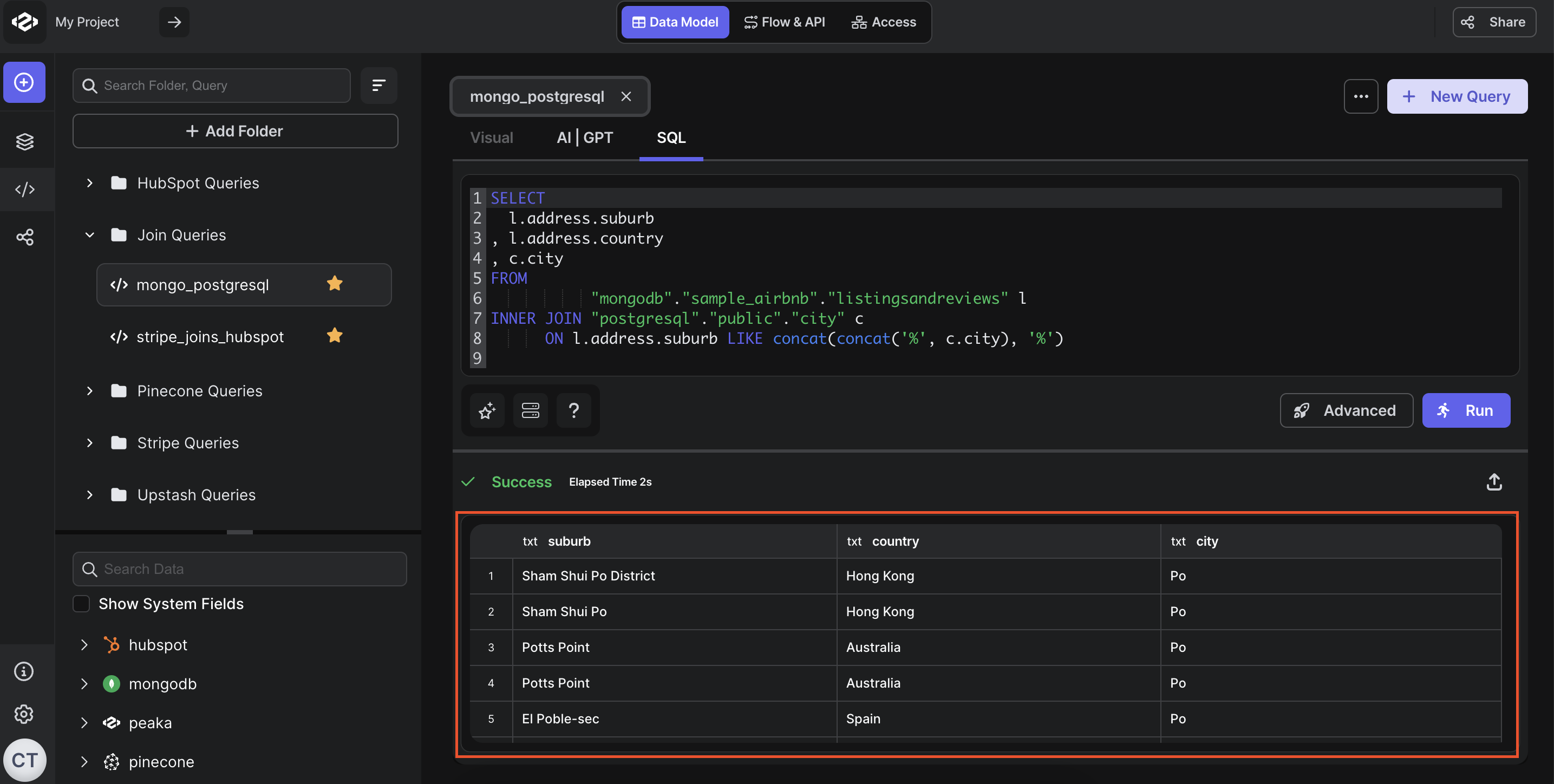 combined data view