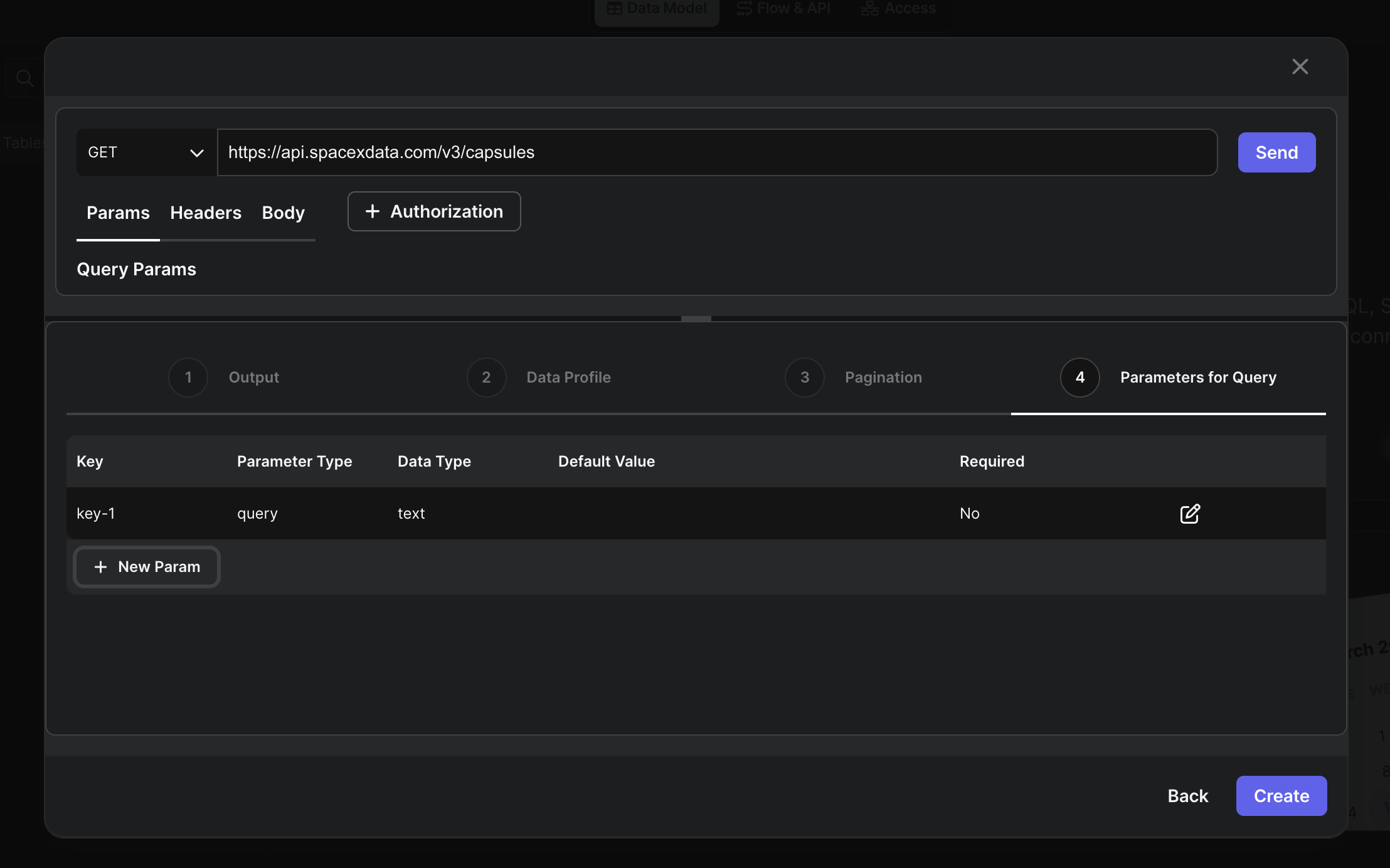 update parameters for query