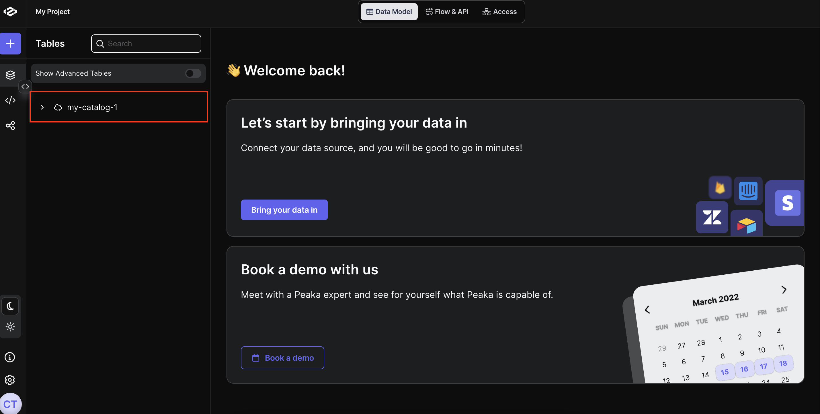 peaka rest api catalog with authentication