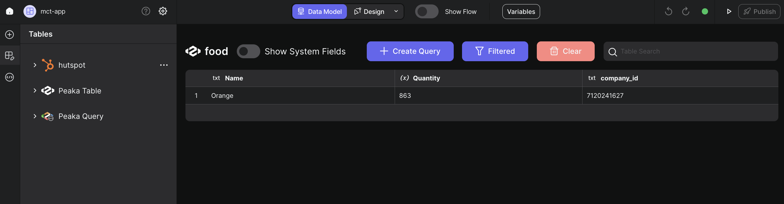 showing filtered data