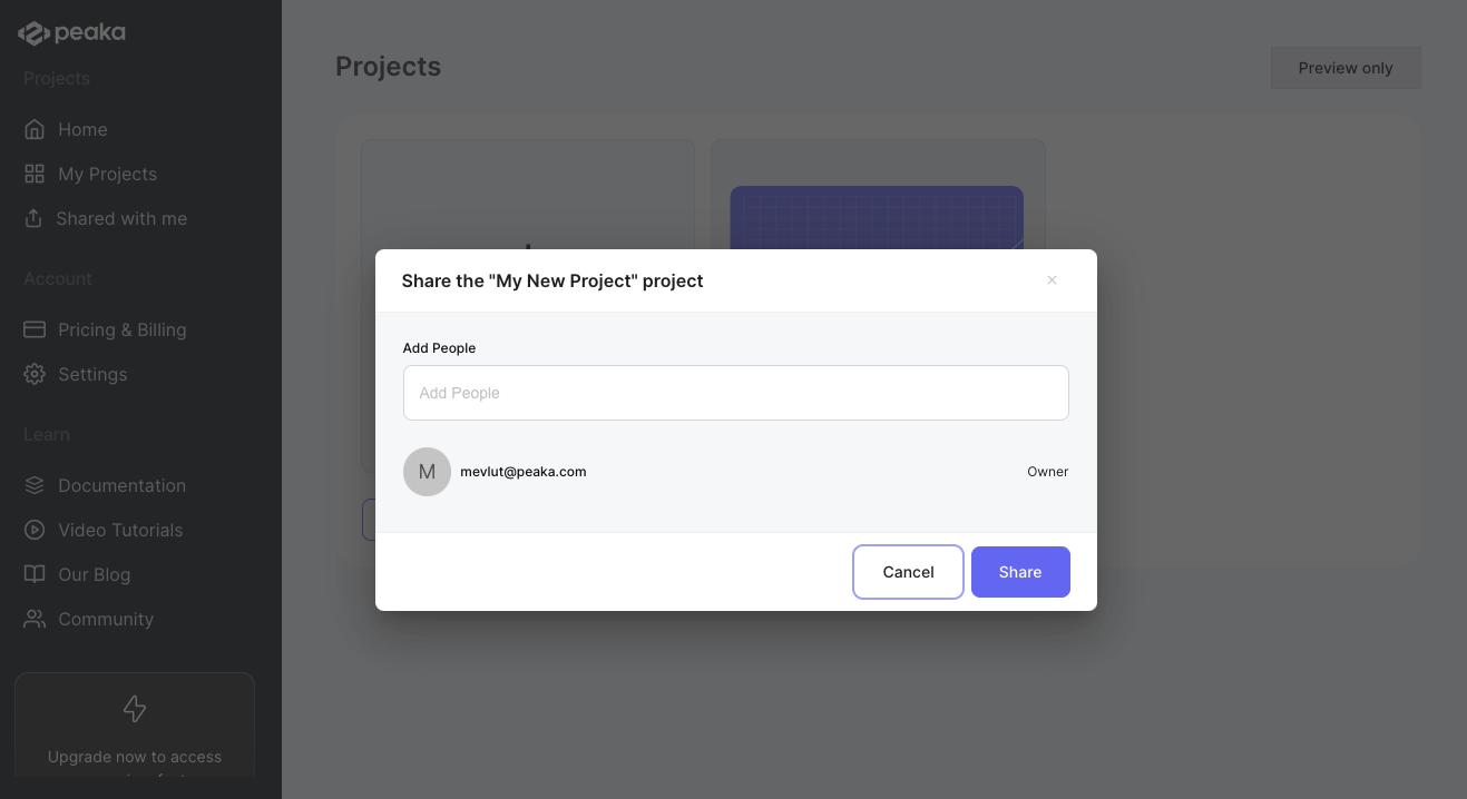 managing invitations of a project modal view